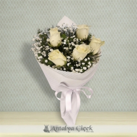  Antalya Lara Çiçekçiler 5 Beyaz Gül Buketi